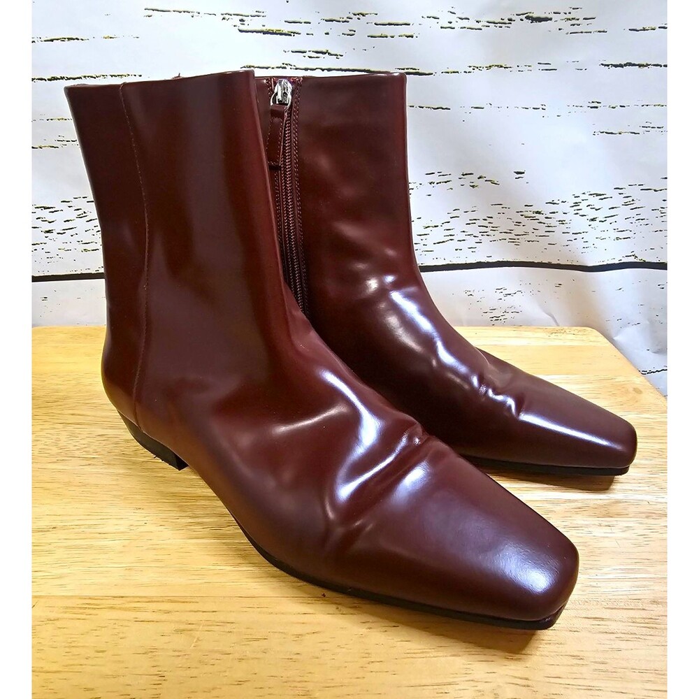 J.Crew BV738 Square Toe Ankle Boots Women 8 Brown Spazzolato Leather Zip
